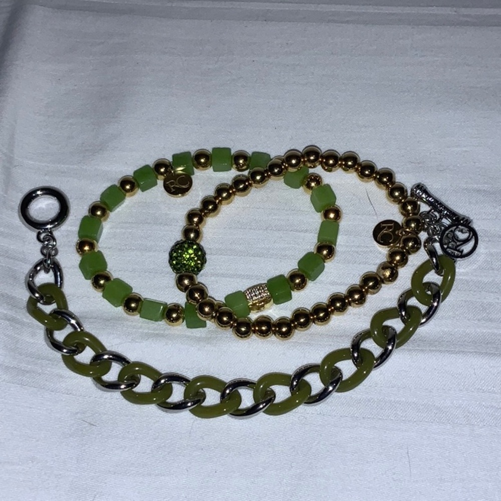 ‘Rustic Cuff’ 3 pc. bracelet set  - Jade/Gold- NWOB